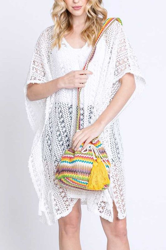 Mix Color Tassel Boho Swing Bucket Bag