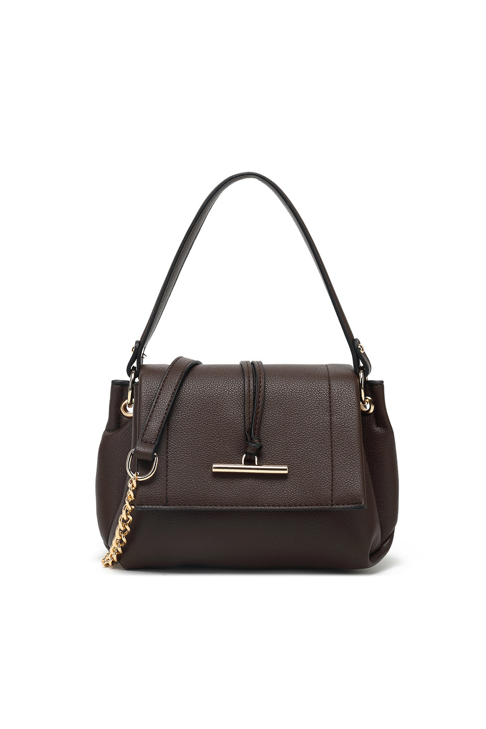 Flap crossbody with toggle detail and chain strap