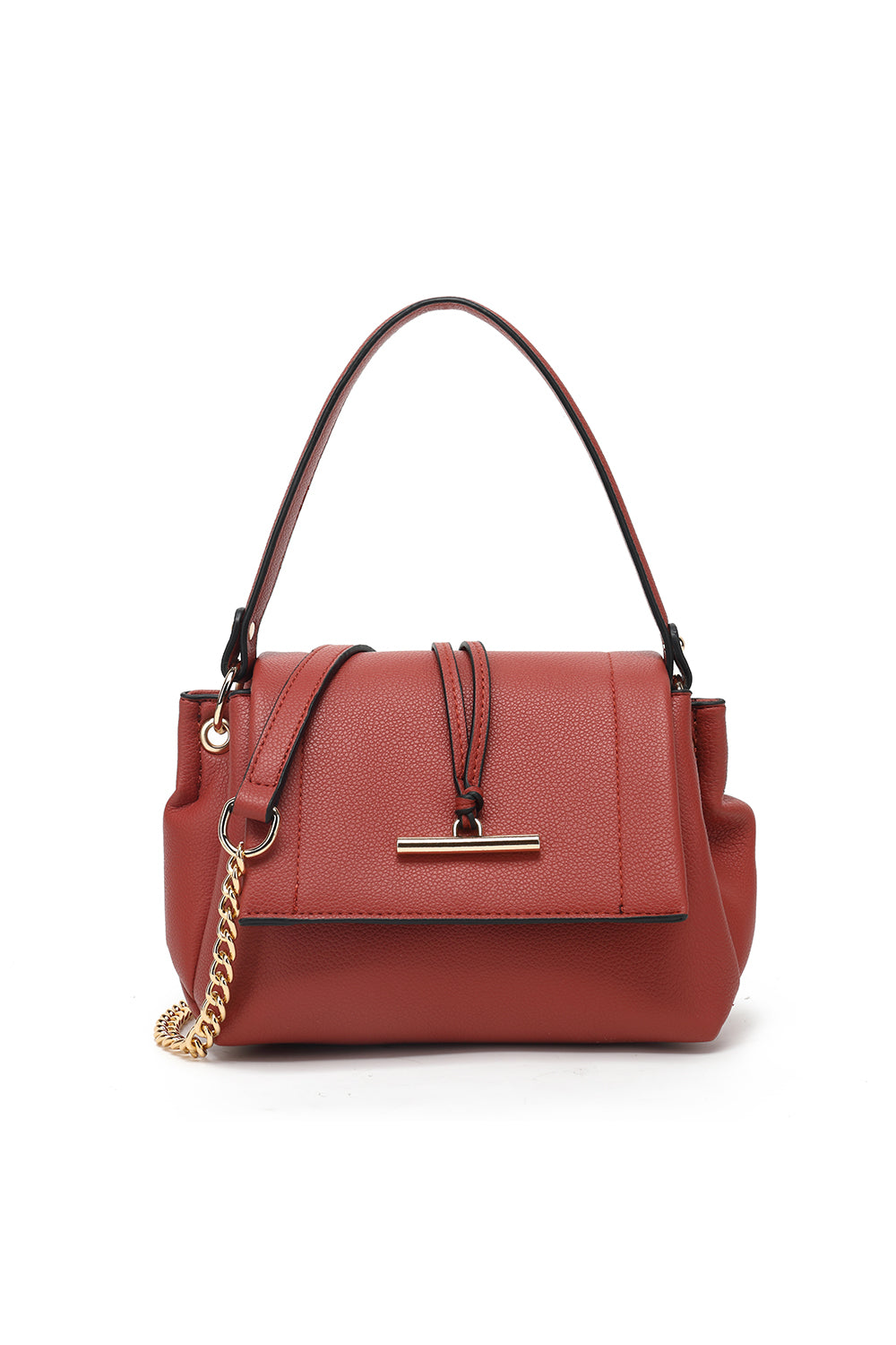 Flap crossbody with toggle detail and chain strap