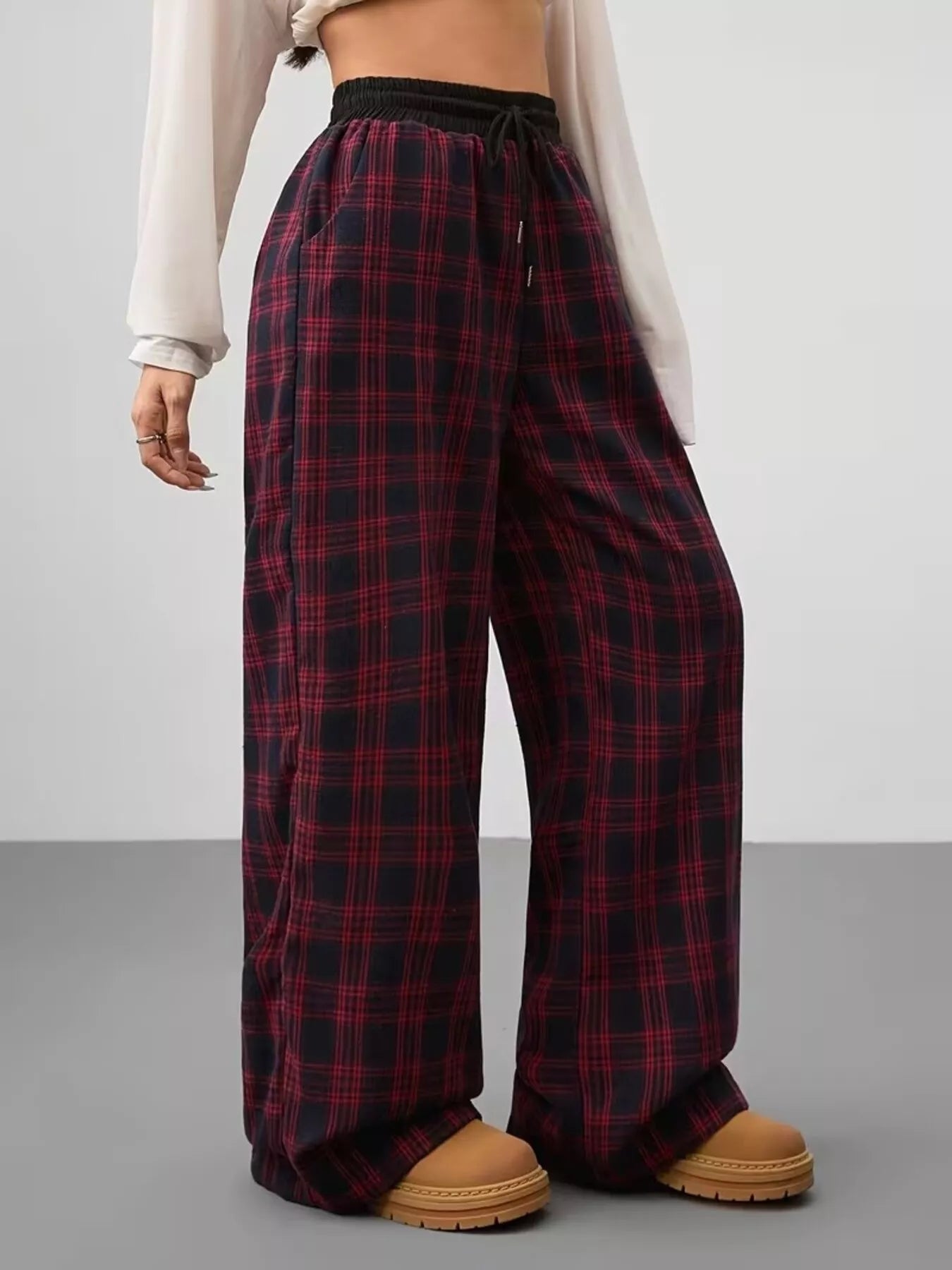 Plaid Wide Leg Pants