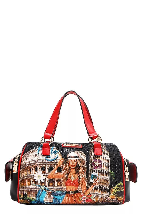 Nicole Lee USA Martha Travels Italy Wide Handbag with Rhinestones