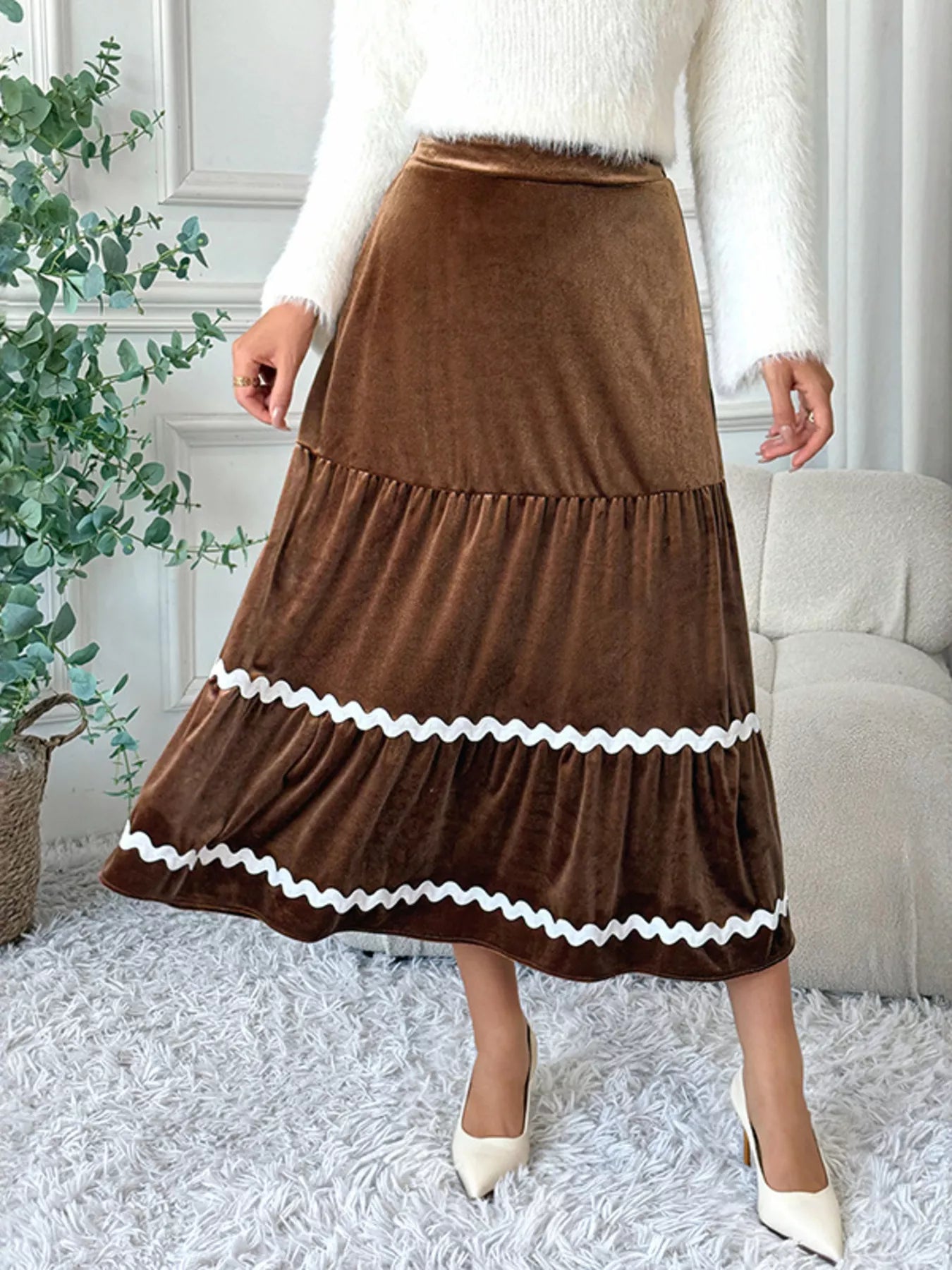 Velvet Tiered Midi Skirt