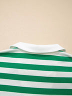 Stripe Collar V Neck Ruffled Short Sleeve Blouse