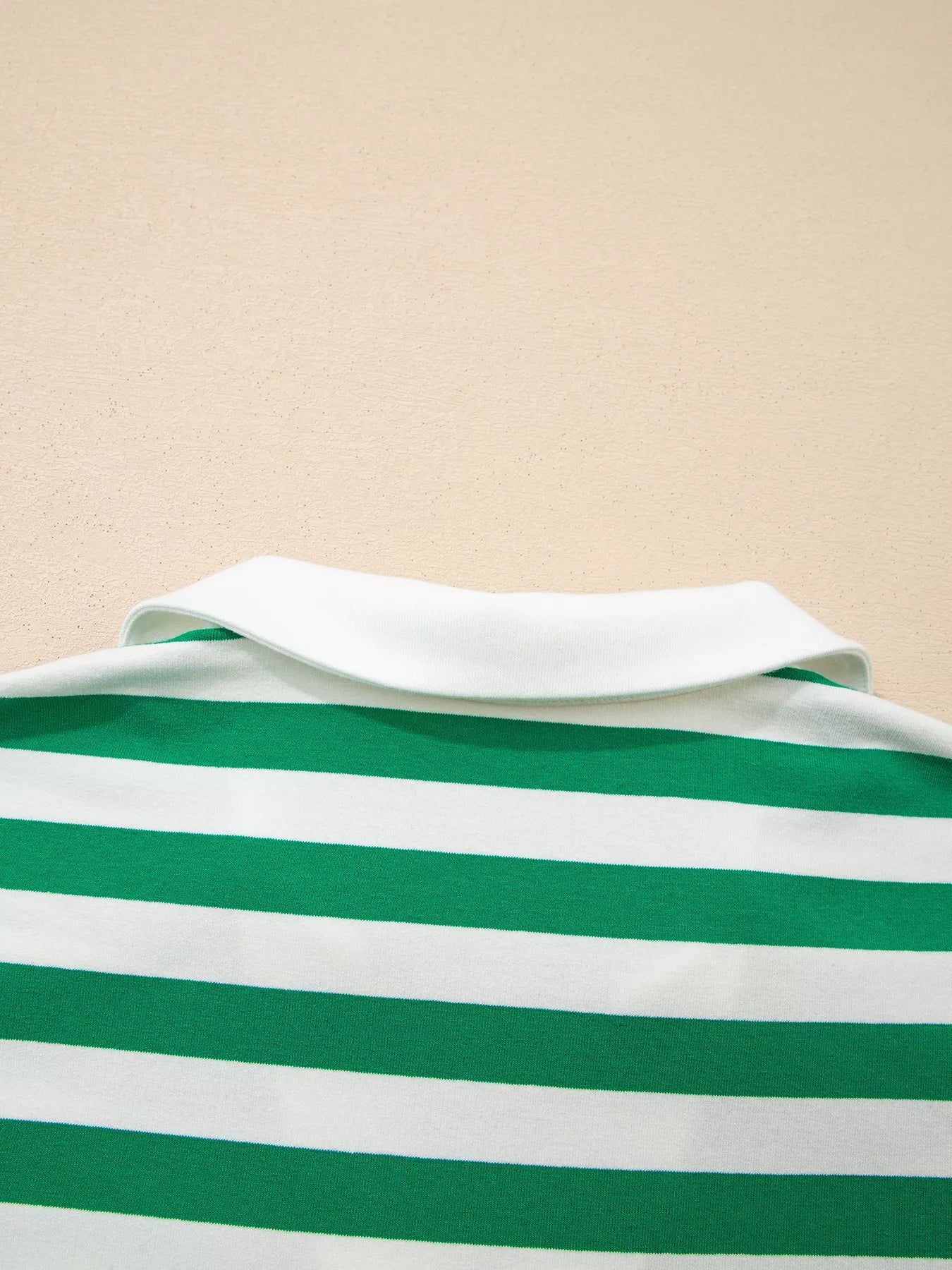 Stripe Collar V Neck Ruffled Short Sleeve Blouse