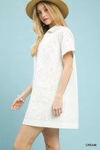 Umgee Eyelet Short Sleeve Shift Dress with Pocket