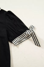Stripe Detail Polo Collar Half Buttons Tied Short Sleeve Shift Mini Dress