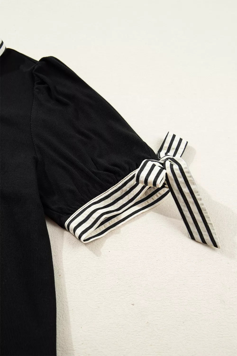 Stripe Detail Polo Collar Half Buttons Tied Short Sleeve Shift Mini Dress