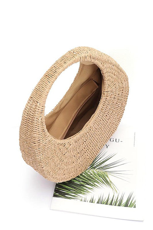 Faux Straw Wicker Moon Bag