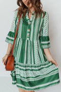 Ethnic Print Half Button 3/4 Sleeve Casual Dress