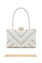 Chevron Pearl Rhinestone Convertible Box Clutchj