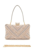 Chevron Pearl Rhinestone Convertible Box Clutchj