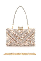 Chevron Pearl Rhinestone Convertible Box Clutchj