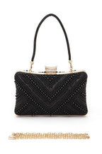 Chevron Pearl Rhinestone Convertible Box Clutchj
