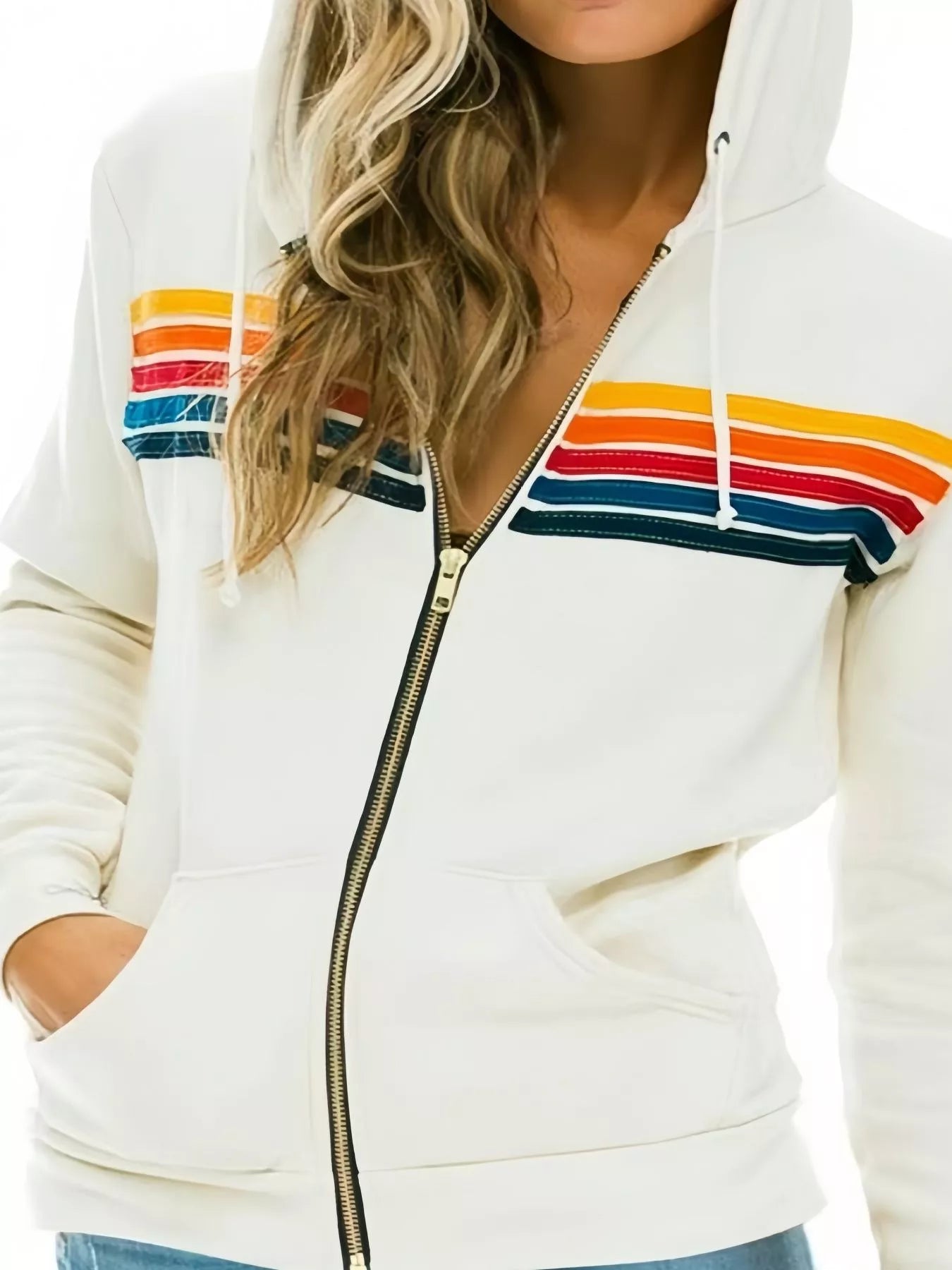 Full Size Striped Zip-Up Hoodie Plus Size