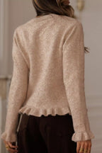 Ruffled Trim Button-Down Cardigan