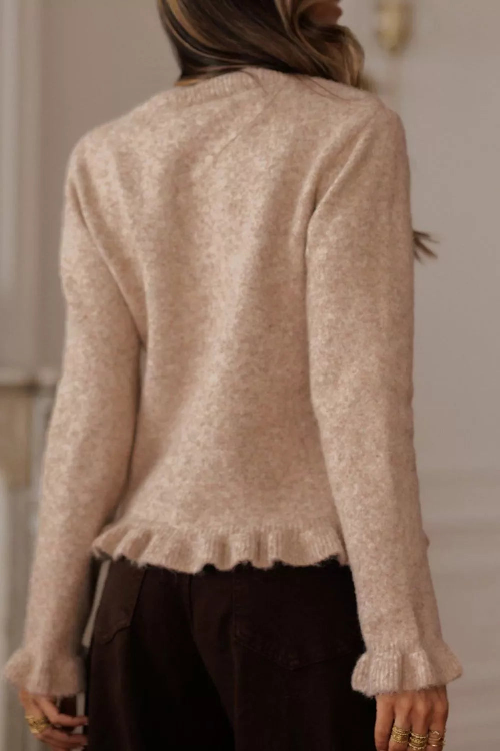 Ruffled Trim Button-Down Cardigan