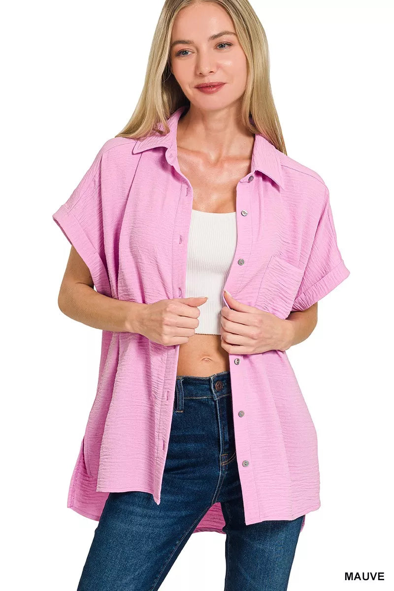 Zenana Woven Airflow Button Down Shirt