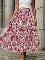 Smocked Printed High Waist Skirt