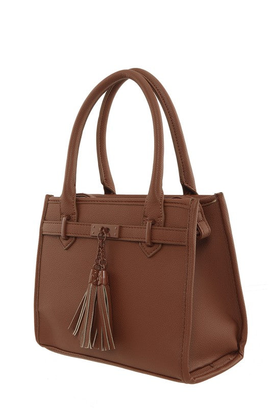 Leather Crossbody Bag with Double Tassel Charm