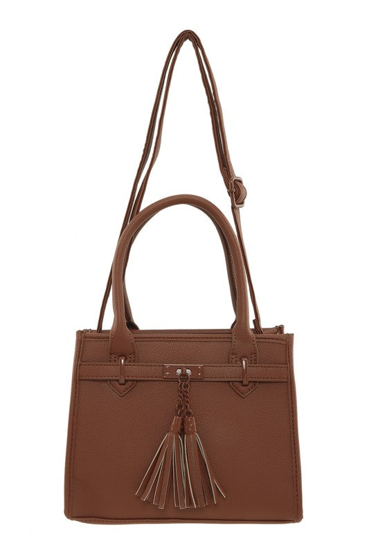 Leather Crossbody Bag with Double Tassel Charm