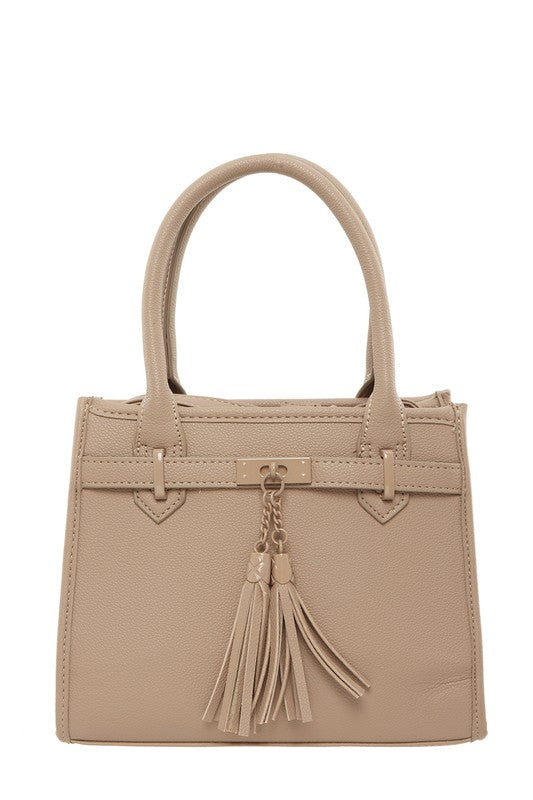 Leather Crossbody Bag with Double Tassel Charm