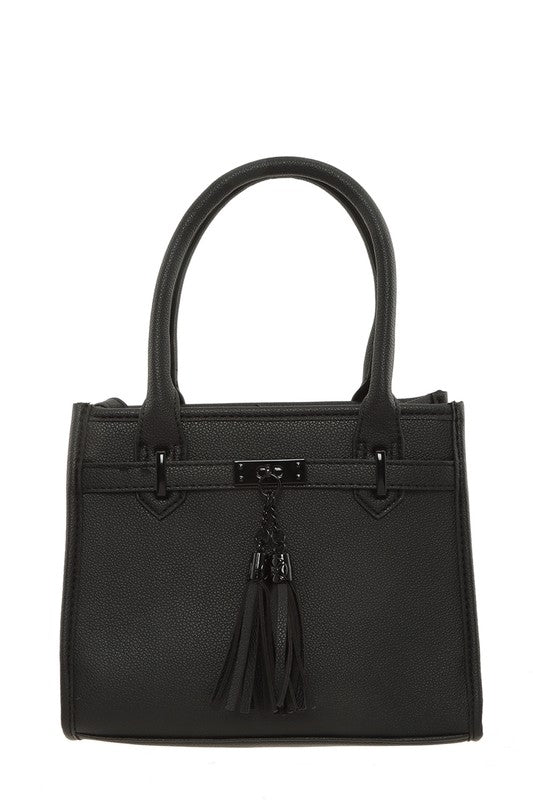 Leather Crossbody Bag with Double Tassel Charm