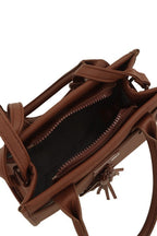 Leather Crossbody Bag with Double Tassel Charm