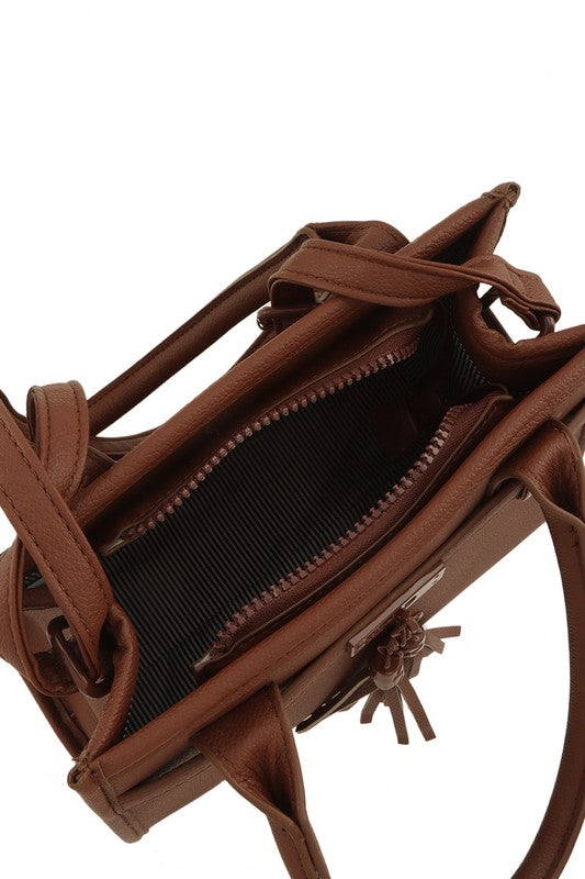Leather Crossbody Bag with Double Tassel Charm