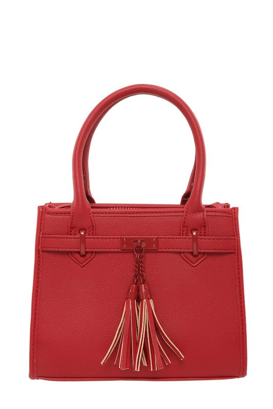 Leather Crossbody Bag with Double Tassel Charm