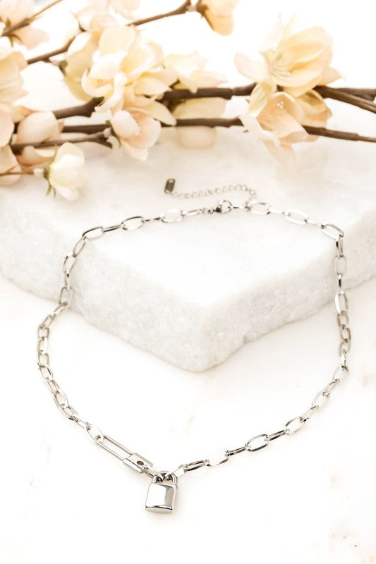 18K STAINLESS STEEL LOCK & CLIP CHAIN NECKLACE