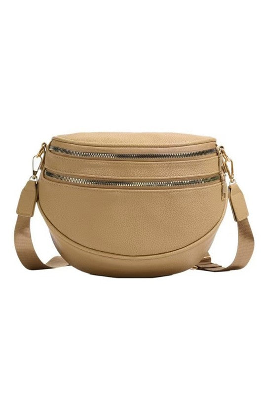 Sabrina Double Zip Leather Crescent Sling
