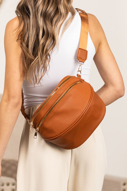 Sabrina Double Zip Leather Crescent Sling