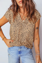 Cheeath Print Frilled V Neck Shirred Detail Short Sleeve Blouse