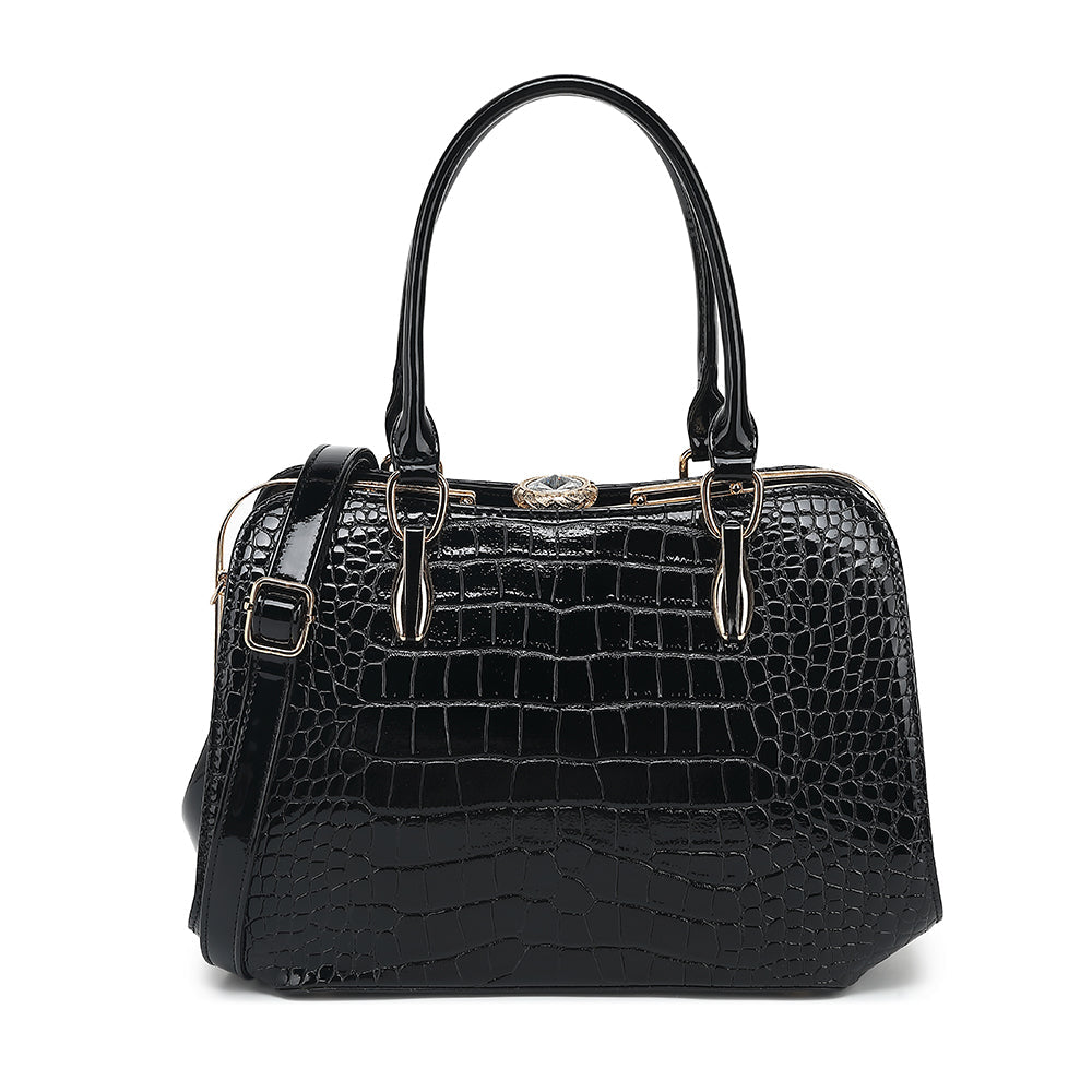 Croco Patent Leather Frame Satchel