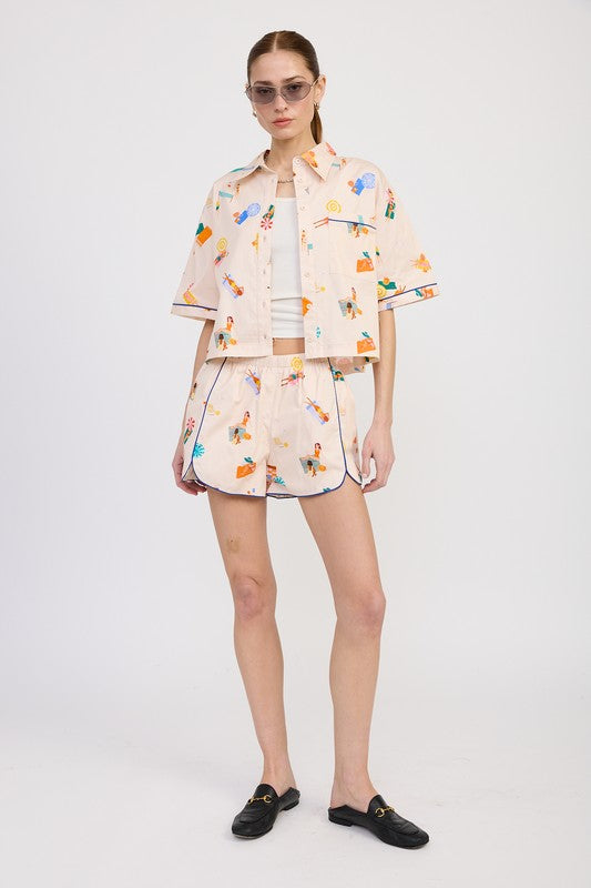 POPLIN SHORTS WITH PEPING DETAIL
