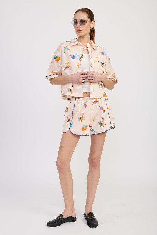 POPLIN SHORTS WITH PEPING DETAIL