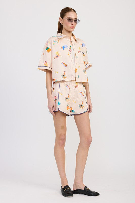POPLIN SHORTS WITH PEPING DETAIL