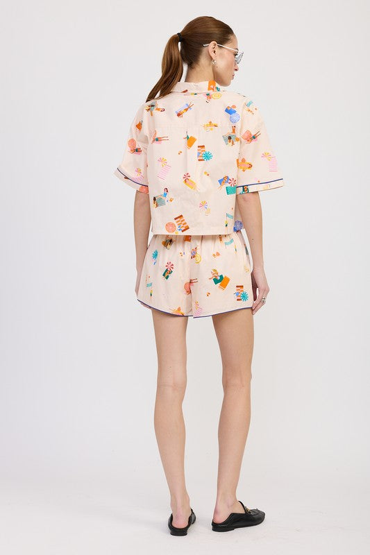 POPLIN SHORTS WITH PEPING DETAIL