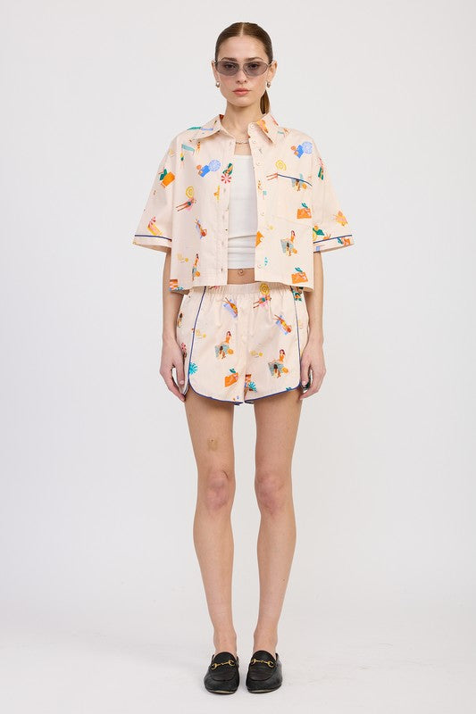 POPLIN SHORTS WITH PEPING DETAIL