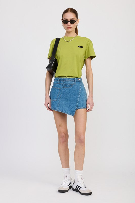 WRAPPED ASYMMETRICAL DENIM SKIRT