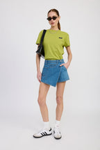 WRAPPED ASYMMETRICAL DENIM SKIRT