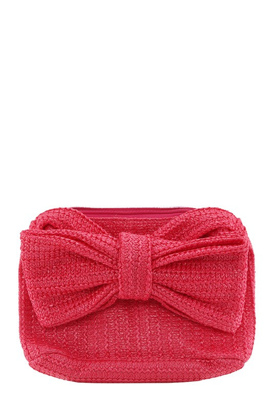 Bow Accent Straw Clutch Bag