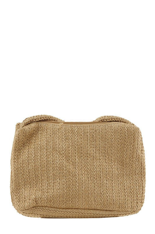 Bow Accent Straw Clutch Bag