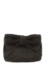 Bow Accent Straw Clutch Bag
