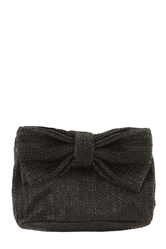 Bow Accent Straw Clutch Bag