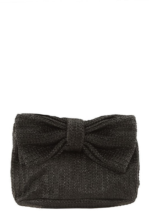Bow Accent Straw Clutch Bag