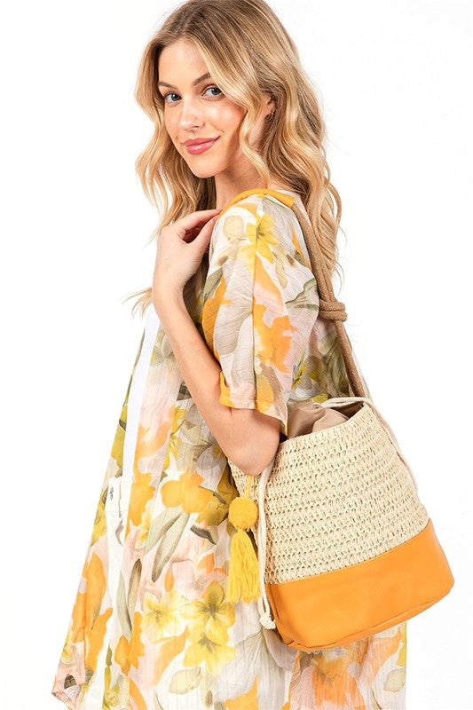Faux Straw Summer Bucket Bag