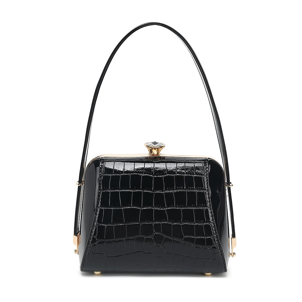 Small Croco Patent Leather Frame Satchel