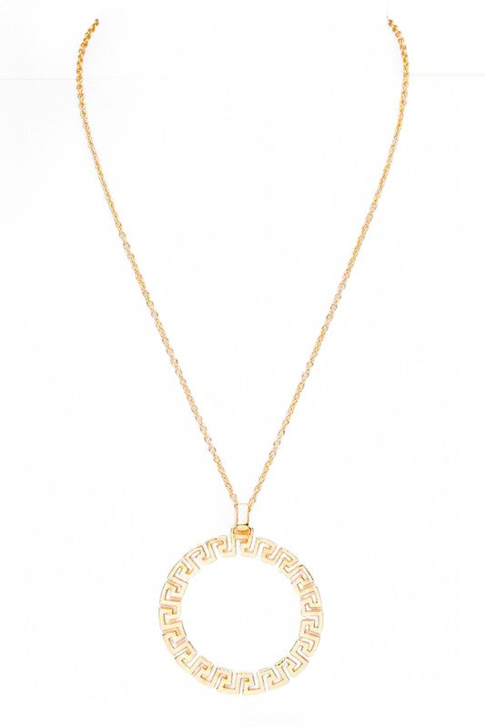 Laser Cut Pattern Round Pendant Necklace
