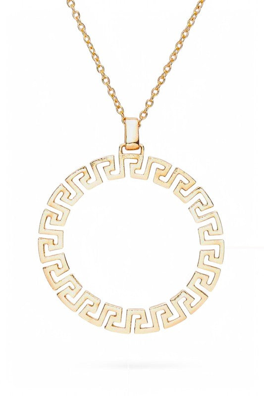 Laser Cut Pattern Round Pendant Necklace